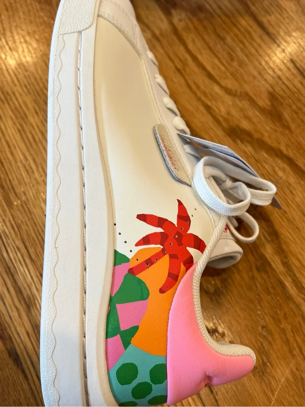 adidas Women’s White Court Sneakers collab with Farm Rio Pink Floral Heel size 7 - Picture 3 of 16